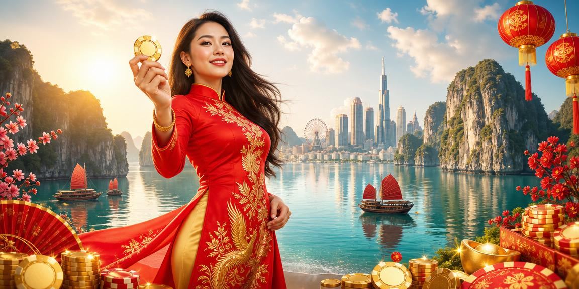 Người dùng nhận cashback thể thao tại Vịnh Hạ Long với trang phục áo dài truyền thống