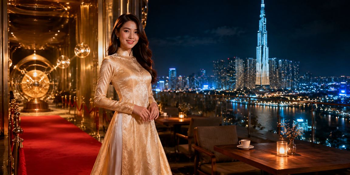 Người dùng TP. Hồ Chí Minh mặc áo dài tham gia xổ số trực tuyến qua điện thoại