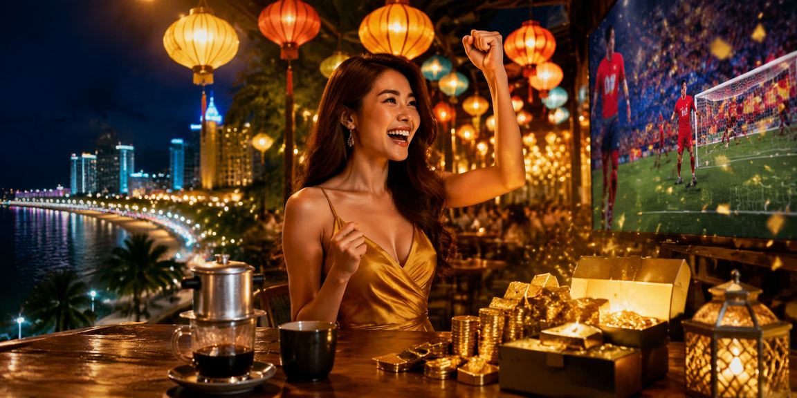 Người dùng tại Nha Trang uống cà phê và nhận tiền hoàn xổ số qua ứng dụng di động